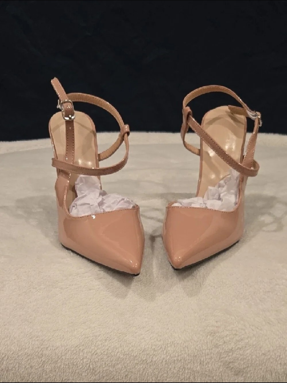 Nude Patent Pointed-Toe Slingback Heels NWOT - Picture 3 of 7
